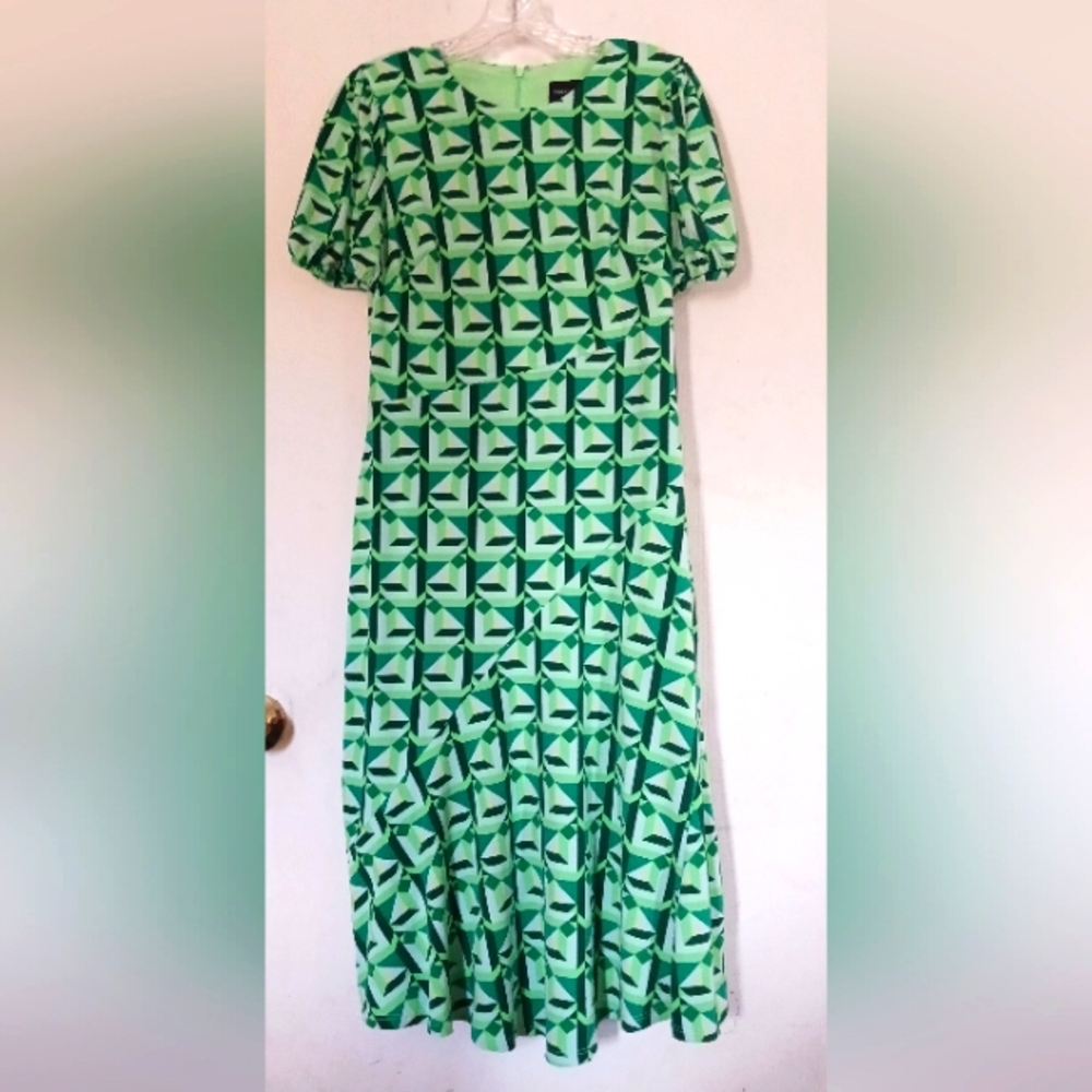 DONNA MORGAN A Line Puffed Sleeve Midi Dress sz.4 Green‎ NWT